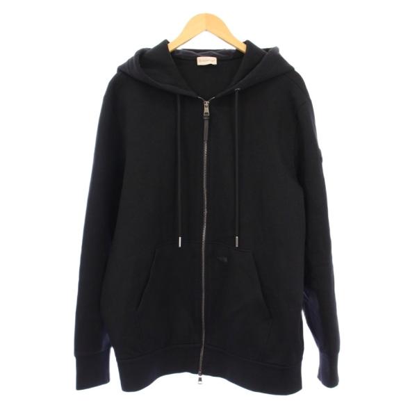 ［新品同様］モンクレール　ジップアップパーカー　ブラック　サイズXL MONCLER】ロゴ ジップアップ パーカー (MONCLER/パーカー・フーディ