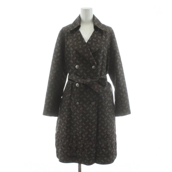 美品 HANAE MORIハナエモリ アンゴラ混ロングコート ブルー 総柄 ハナエモリ HANAE MORI トレンチコート ロング 40 茶 ブラウン 総柄