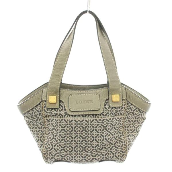 【中古】ロエベ ニューロードライン リピートアナグラム ハンドバッグ キャンバス レザー グレー ■OH レディース LOEWE（ロエベ） ニューロードライン リピートアナグラム ハンドバッグ