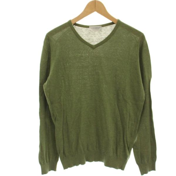 ジョンスメドレー ウール Vネック ニット カットソー 長袖 M 緑 グリーン ジョンスメドレー JOHN SMEDLEY ニット カットソー 薄手 Vネック 長袖