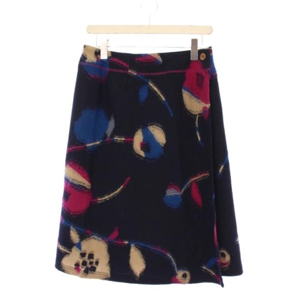 パラスパレス Pallas Palace ラップスカート 台形 ひざ丈 総柄 0 黒