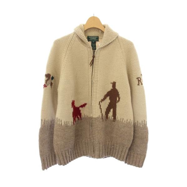 【美品】ラルフローレンスポーツ　デニムニットジャケット　カウチン　M ローレンラルフローレン LAUREN RALPH ニットジャケット カウチン