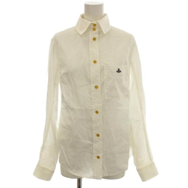 ホワイト 長袖 ボタンシャツ 赤ロゴ刺繍 ヴィヴィアンウエストウッド