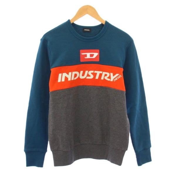 DIESEL Dロゴ刺繍 デニムクルーネックスウェットトレーナー インディゴXL DIESEL ロゴ刺繍 デニム調クルーネックスウェットトレーナー