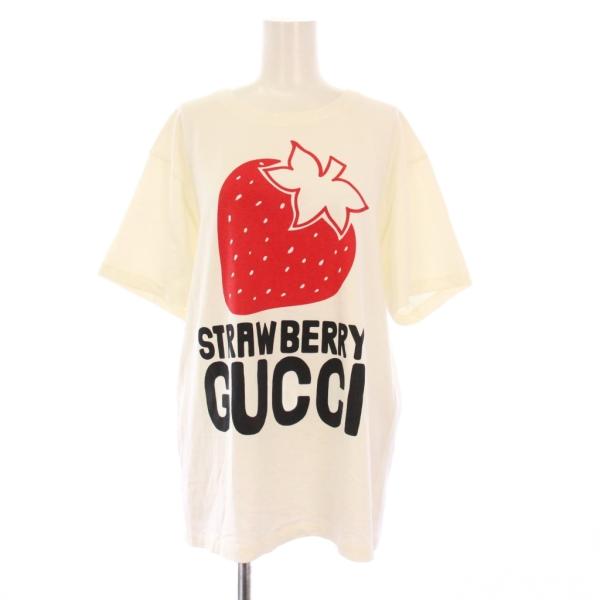 グッチ ストロベリープリントTシャツ カットソー 半袖 XS 白 615044 GUCCI（グッチ） ストロベリープリントTシャツ カットソー 半袖 XS 白
