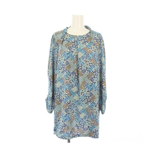 レリアン Leilian ブラウス チュニック 長袖 花柄 13 青 WL-013-33AI