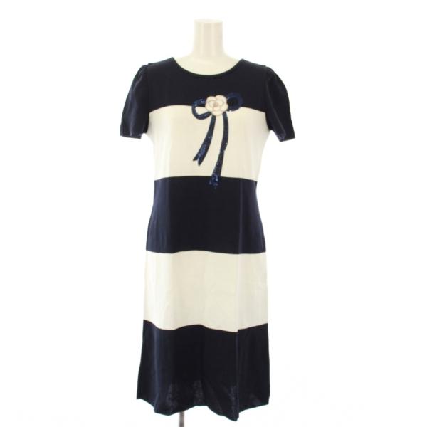 エムズグレイシー M'S GRACY ニットワンピース ひざ丈 半袖 クルー