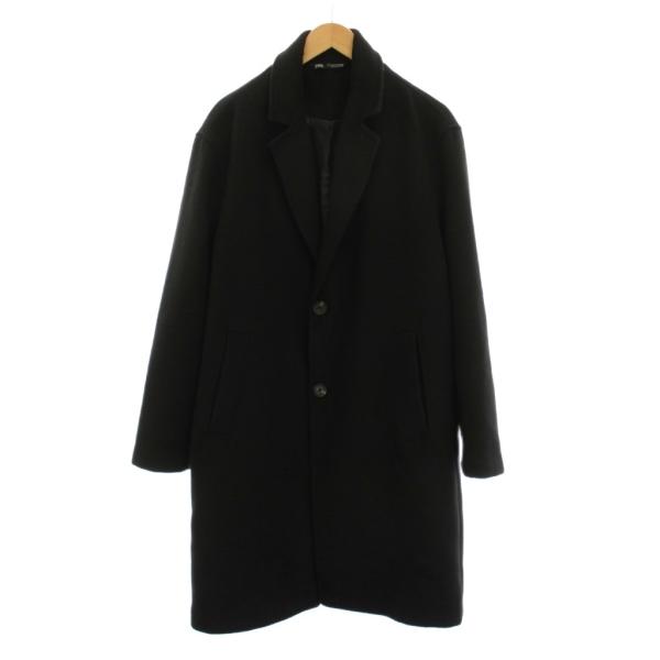 ZARA ブラック ステンカラーコート【美品】 ZARA（ザラ） チェスターコート ウール アウター M 黒 ブラック 3046