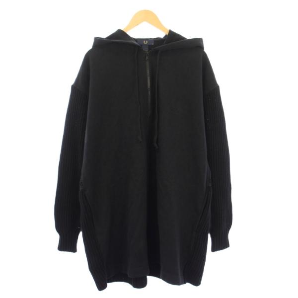 グラウンドワイ ヨウジヤマモト GroundY FRED PERRY 20SS ニットコンビハーフジップロングパーカー 長袖 M 黒 GN-K05-851 /KH メンズ