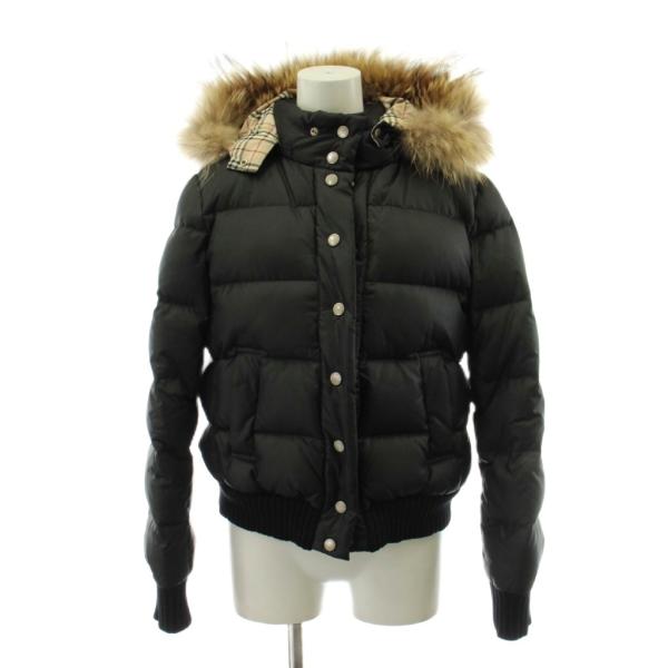 バーバリーブルーレーベル BURBERRY BLUE LABEL ノバチェック ダウンジャケット フード ファー アウター 38 黒 ブラック FCF25-528-09