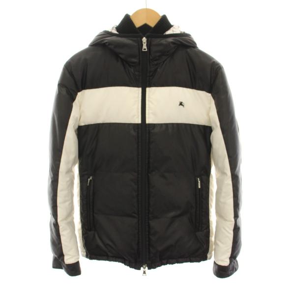 バーバリーブラックレーベル ダウンジャケット フード チェック ロゴ 黒 白 M BURBERRY BLACK LABEL（バーバリーブラックレーベル） ダウン