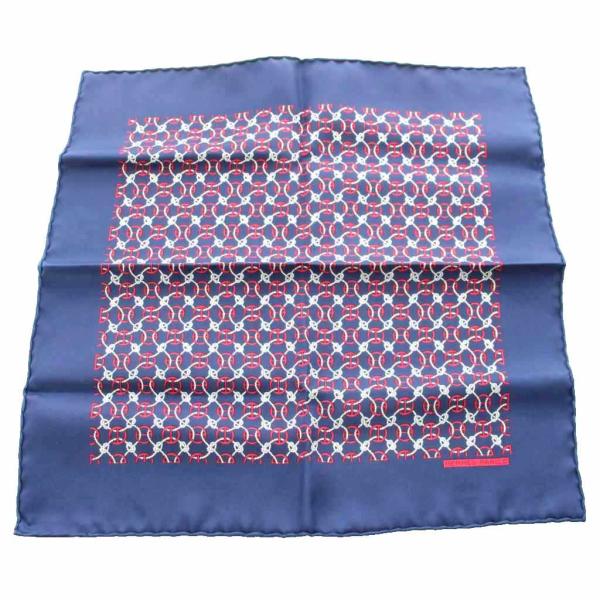 HERMES（エルメス） カレ40 スカーフ シルク 総柄 紺 ネイビー 赤