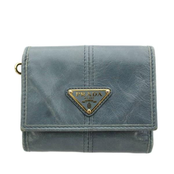 PRADA 二つ折り財布　グレー　トライアングル　プレート　レザー　財布　プラダ PRADA（プラダ） 三角プレート トライアングルロゴ ソフトルックス