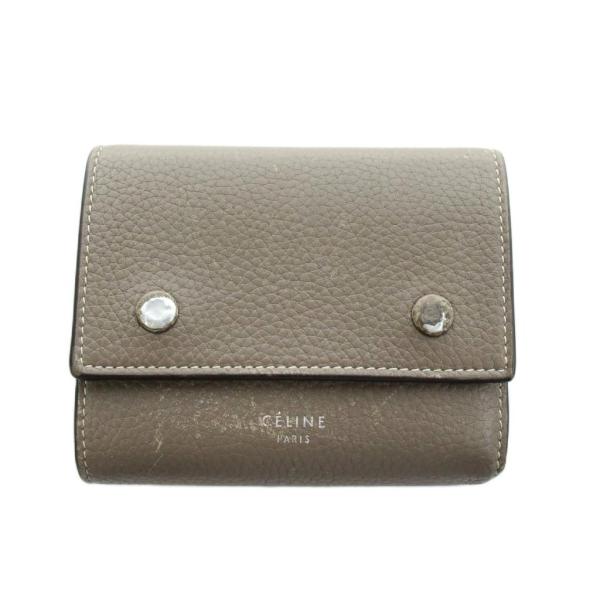 CELINE（セリーヌ） 財布 三つ折り 小銭入れ レザー グレージュ 黄
