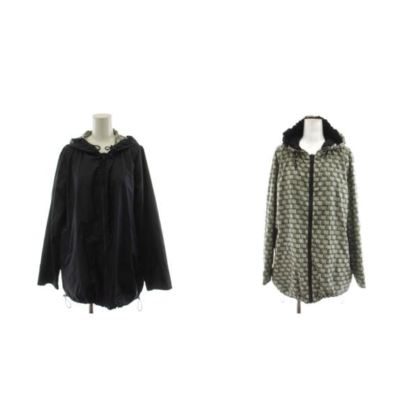 レリアン Leilian パーカー ジップアップ リバーシブル 総柄 ロゴ