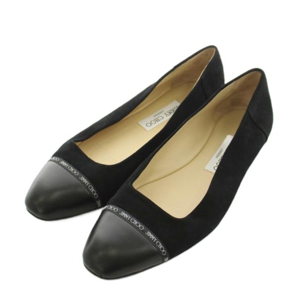 ジミーチュウ　フラットシューズ　38 ブラック　スエード ジミーチュウ JIMMY CHOO フラットシューズ パンプス ロゴ スエード 38