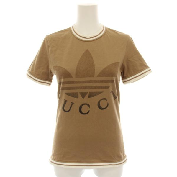 GUCCI - GUCCI(グッチ) 半袖Tシャツ サイズS レディース - 723405 XJE2D ブラウン×アイボリー クルーネック/コラボ/タグ取れかけ GUCCI（グッチ） アディダスオリジナルス Tシャツ カットソー クルー