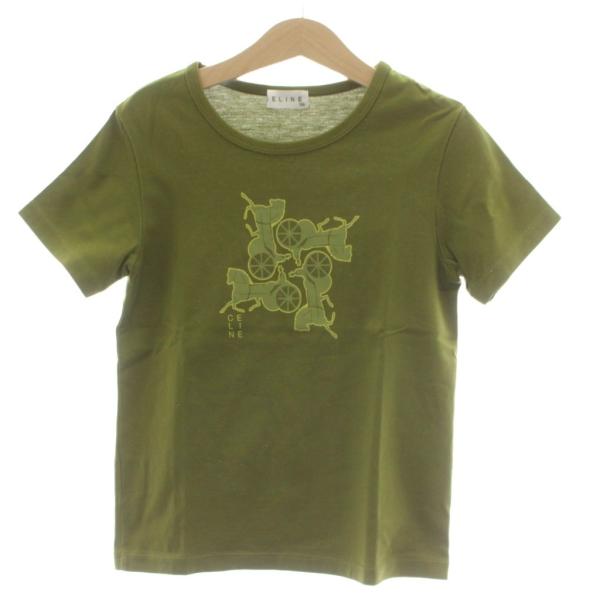 セリーヌ CELINE Tシャツ カットソー 半袖 プリント ロゴ 130 カーキ /AN キッズ