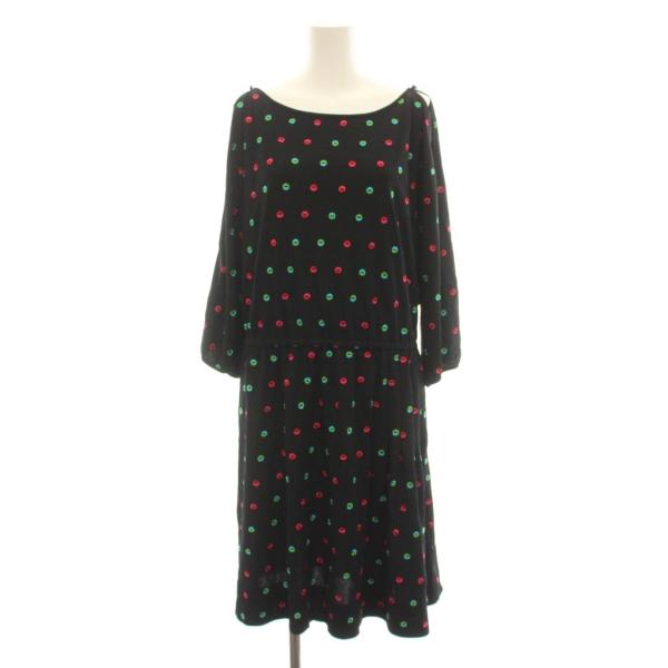マークバイマークジェイコブス MARC by MARC JACOBS ワンピース ロング M 黒 ブラック ドット ボートネック 長袖 /YM レディース