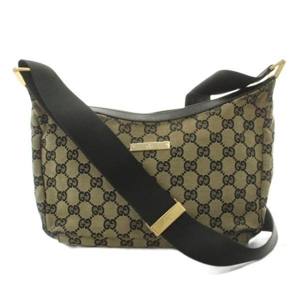 グッチ GUCCI GGキャンバス ショルダーバッグ レザー ベージュ 黒 ブラック 019-0433 /KU ■OH レディース