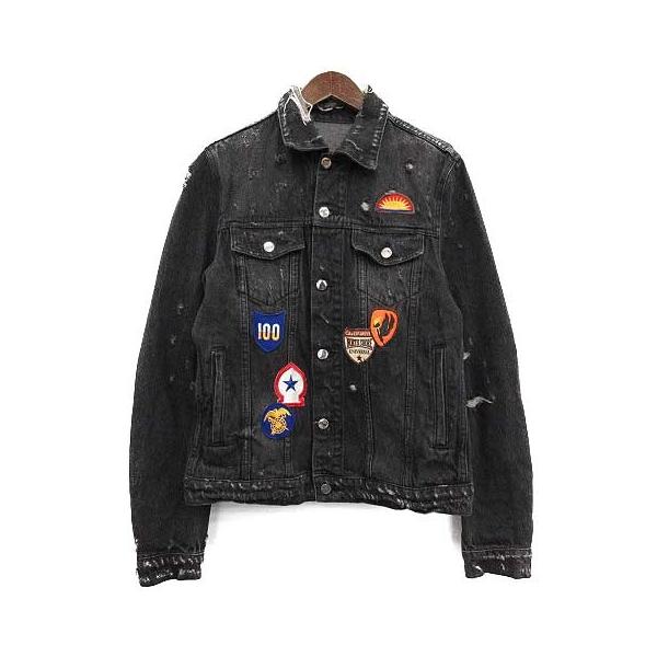 中古 ファッション アミリ Amiri デニムジャケット Tu ジージャン ダメージ加工 グラフィック ワッペン グラフィック M 黒 ブラック Tu メンズ ベクトル 古着 081 ブランド古着販売のベクトル