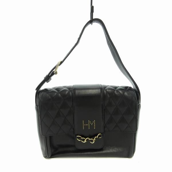 ハナエモリ HANAE MORI ハンドバッグ ポシェット ロゴ金具 黒 ハナエモリ HANAE MORI ハンドバッグ ポシェット ロゴ金具 黒