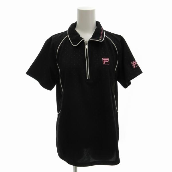 【S・Mサイズ】ラメリブジャージー　半袖Tシャツ(ブラック) フィラ FILA ハーフジップカットソー シャツ スポーツウエア