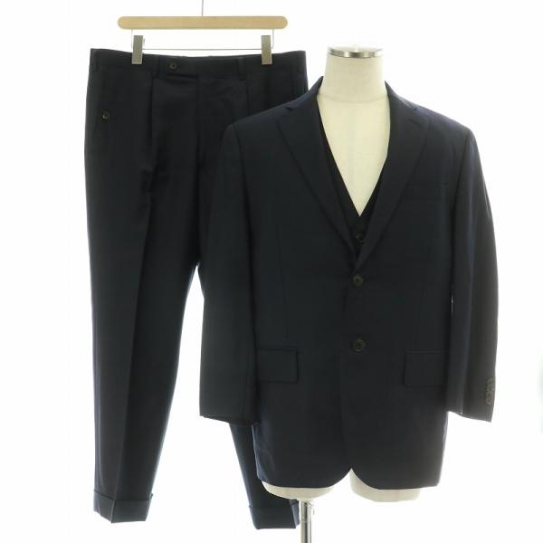 【中古】エルメネジルドゼニア 66 TROFEO 3ピース シングルスーツ 上下 テーラードジャケット テーパードパンツ 紺 vectorpremium_081-902502180621