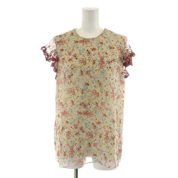 【中古】未使用品 ディースクエアード Frill Top フリルブラウス カットソー 半袖 花柄 36 ベージュ S72NC0989 DSQUARED2（ディースクエアード） 未使用品 DSQUARED2 Frill Top