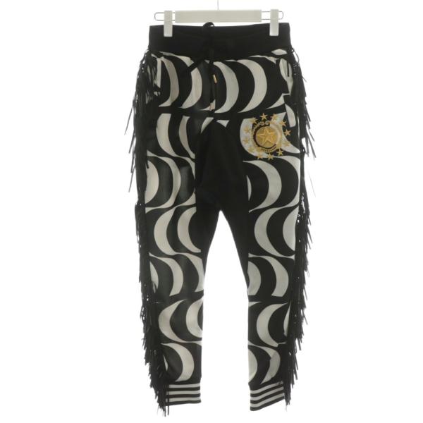 【中古】未使用品 ドレスキャンプ DRESSCAMP 15SS ジョガーパンツ フリンジ ロゴ 刺繍 星 キネティック柄 44 黒 白 未使用品 ドレスキャンプ DRESSCAMP 15SS ジョガーパンツ フリンジ