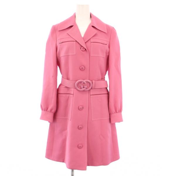 【中古】未使用品 グッチ GUCCI タグ付き トレンチコート アウター ロング GGベルト 38 ピンク 584123 /KH レディース GUCCI（グッチ） 未使用品 タグ付き トレンチコート アウター ロング