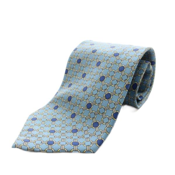 未使用品 フェンディ FENDI ワイドタイ ネクタイ 総柄 シルク 絹 水色 ライトブルー /AN ■GY09 ■OH メンズ