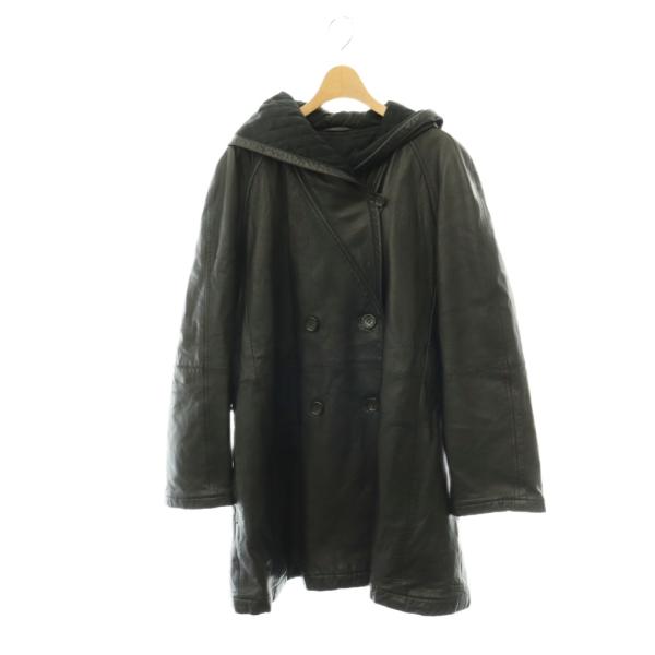 コムサデモード COMME CA DU MODE コート アウター フード レザー 黒 ブラック /NR ■MA レディース