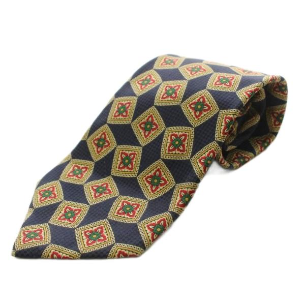 ダンヒル dunhill ワイドタイ ネクタイ 総柄 花柄 シルク 絹 紺 ネイビー 黄 イエロー 赤 レッド /AN ■MA メンズ