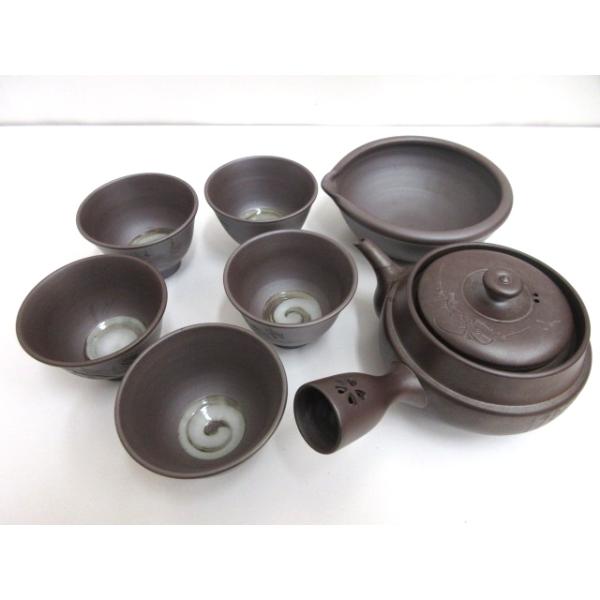 俊峯 作 萬古焼 茶器揃 茶碗 急須 湯さまし 7点セット 茶系 煎茶道具