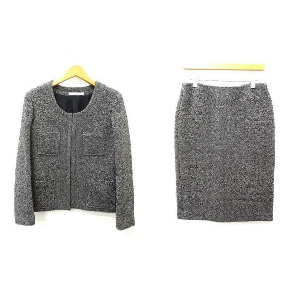 セオリーリュクス スーツ ツイード ノーカラージャケット スカート-