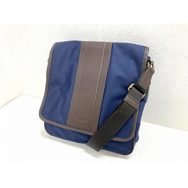 COACH（コーチ） ナイロン×レザー ショルダーバッグ 紺×濃茶 F71548