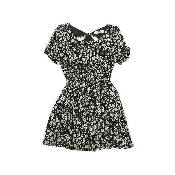 中古 シュープリームララ Supreme La La Supreme Lala 花柄 ワンピース リボン 半袖 ミニ丈 サイズm ブラック 黒 レディース ベクトル 古着 Dejapan Bid And Buy Japan With 0 Commission