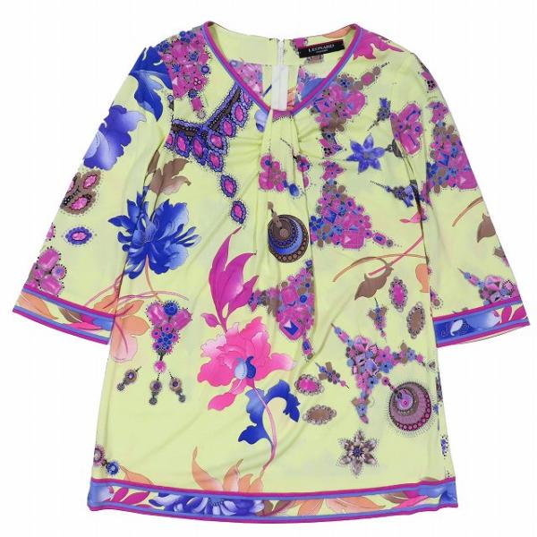 極美品 レオナール LEONARD カンカン素材 フラワープリント ジュエリー 