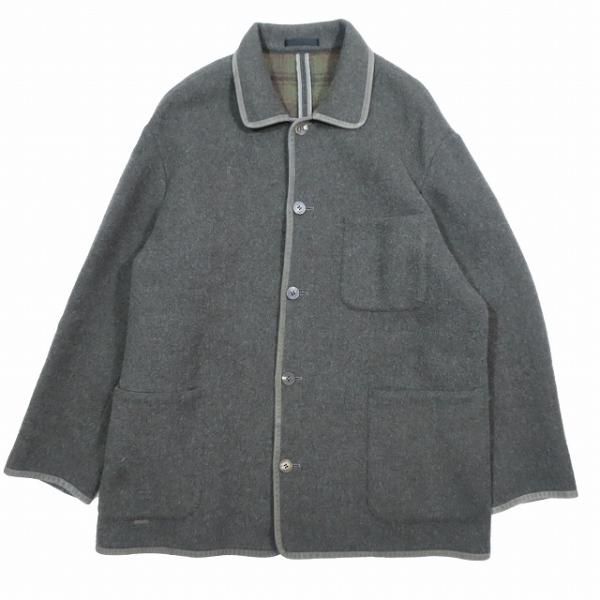 Papas パパス ステンカラーコート カシミヤ ウール 羊革 チェック 茶色