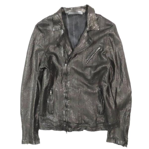 【中古】14ss Salvatore Santoro サルヴァトーレ サントロ パイソン型押し ラムレザー ジャケット ライダース メッシュ ブルゾン 48 黒 14ss Salvatore Santoro サルヴァトーレ サントロ パイソン型押し