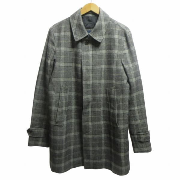 【中古】ヘルノ HERNO 中綿 ステンカラーコート グレンチェック ウール 比翼 グレー系 S相当 メンズ ヘルノ HERNO 中綿 ステンカラーコート グレンチェック ウール 比翼