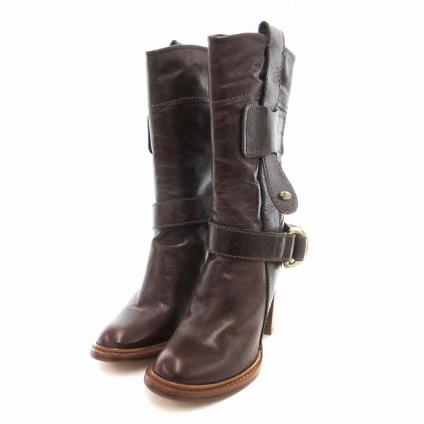 Chloe クロエ CHLOE レザー ロングブーツ シェーリング 35 茶 ブラウン  