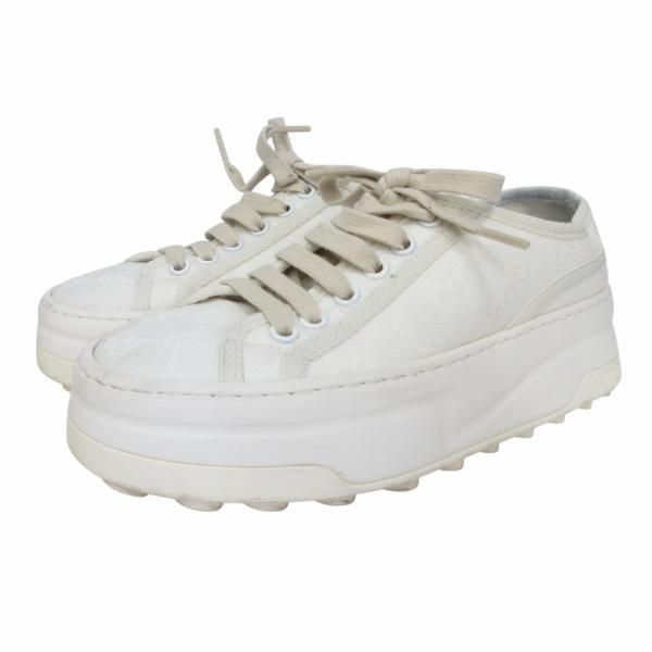 【中古】グッチ GUCCI テニス TENNIS 1977 現行モデル GGキャンバス スニーカー 746767 白 ホワイト 34 約21cm IBO68 GUCCI（グッチ） テニス TENNIS 1977 現行モデル GGキャンバス