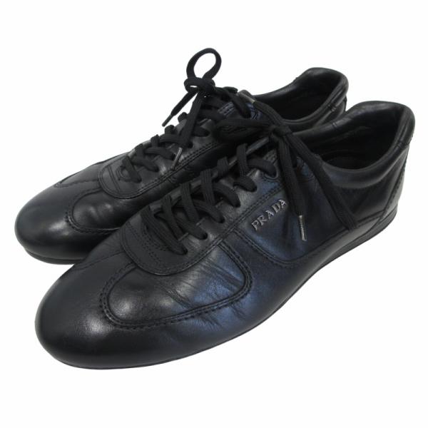 即日配送★ PRADA プラダ ドライビングシューズ ブラック レザー 28 PRADA (プラダ) レザー トライアングルロゴ ドライビング