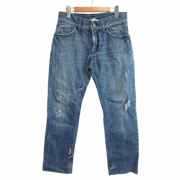 【美品】ドルチェアンドガッバーナ XL 金ロゴプレート ダメージ デニムパンツ 最終値下げ】ドルチェ&ガッバーナ デニムパンツ ロゴプレート