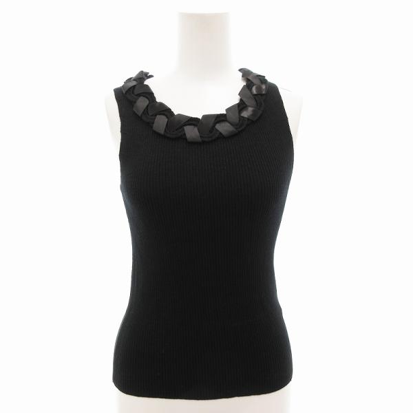 今季新品)HAUNT麻ノースリーブ ハロッズ Harrods ノースリーブニット タンクトップ 麻 リネン 黒