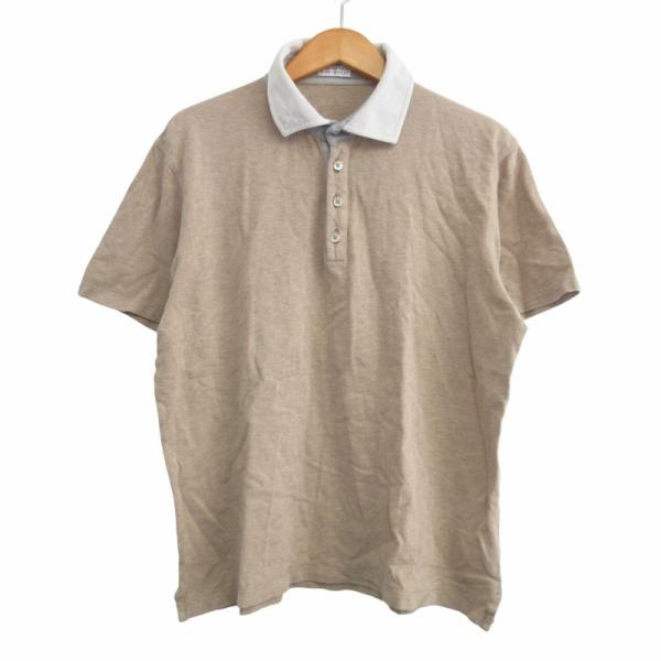 【中古】ブルネロクチネリ BRUNELLO CUCINELLI コットン ポロシャツ バイカラー 半袖 4ボタン M 茶 ブラウン IBO78 ブルネロクチネリ BRUNELLO CUCINELLI コットン ポロシャツ バイカラー