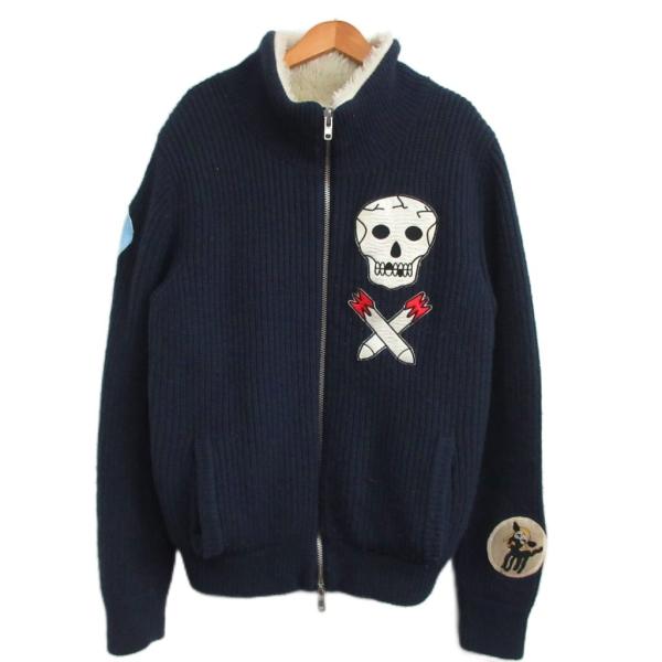 【中古】ハイドロゲン HYDROGEN カシミヤ混 ドライバーズニット セーター ボア 紺 ネイビー L IBO78 ☆AA★ ハイドロゲン HYDROGEN カシミヤ混 ドライバーズニット セーター ボア