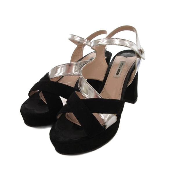 miu miu（ミュウミュウ） ヒール サンダル スエードレザー 38 黒